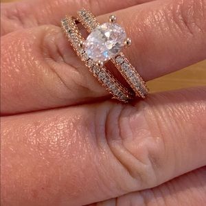 Rose Gold and Cubic Zirconia Bridal Set, Size 9
